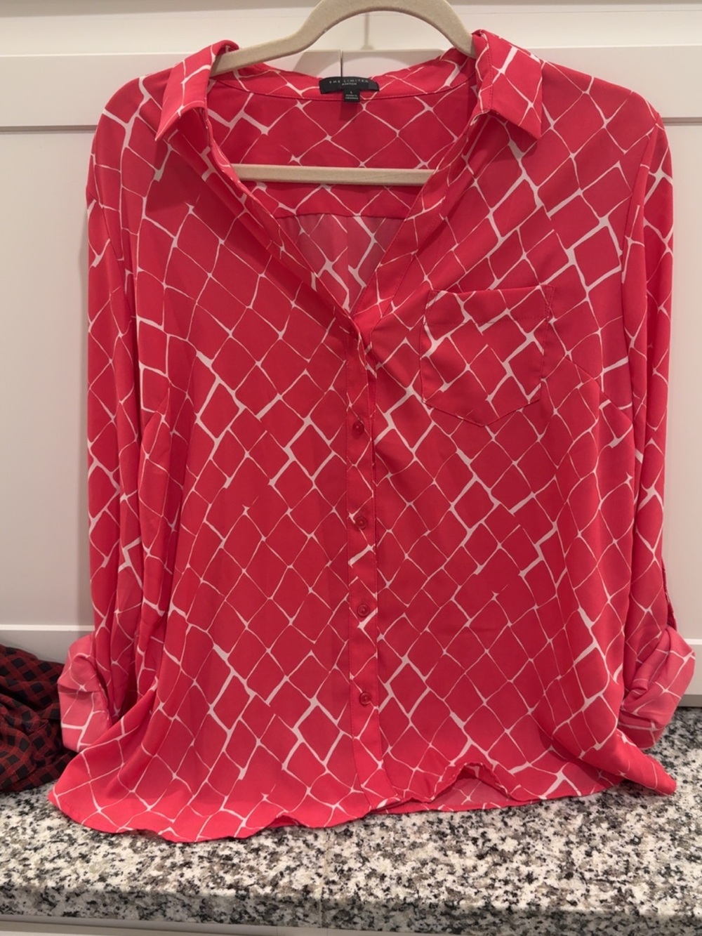 The Limited Coral-Red Geometric Button-Down Shirt